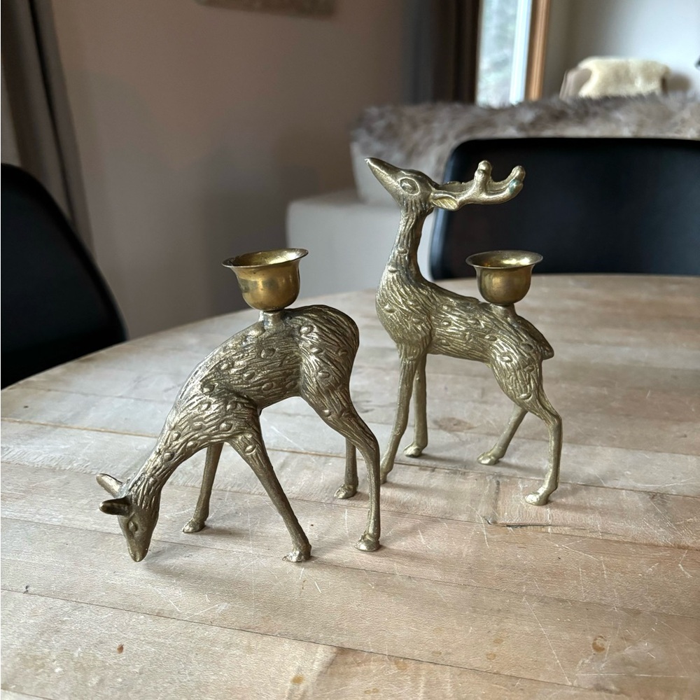 Vintage Brass Deer Candle Holders